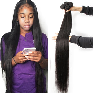 Dialove Hair  30 32 34 36 40 inch Indian Hair Straight Hair Bundles 100% Natural Human Hair 1 3 4 Bundles Double Wefts Thick Remy Hair