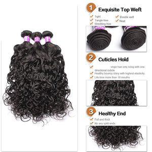 Dialove Hair 10A Grade Brazilian Water Wave 3 Bundles with Closure Unprocessed Virgin hair with 4"4" lace closure free part